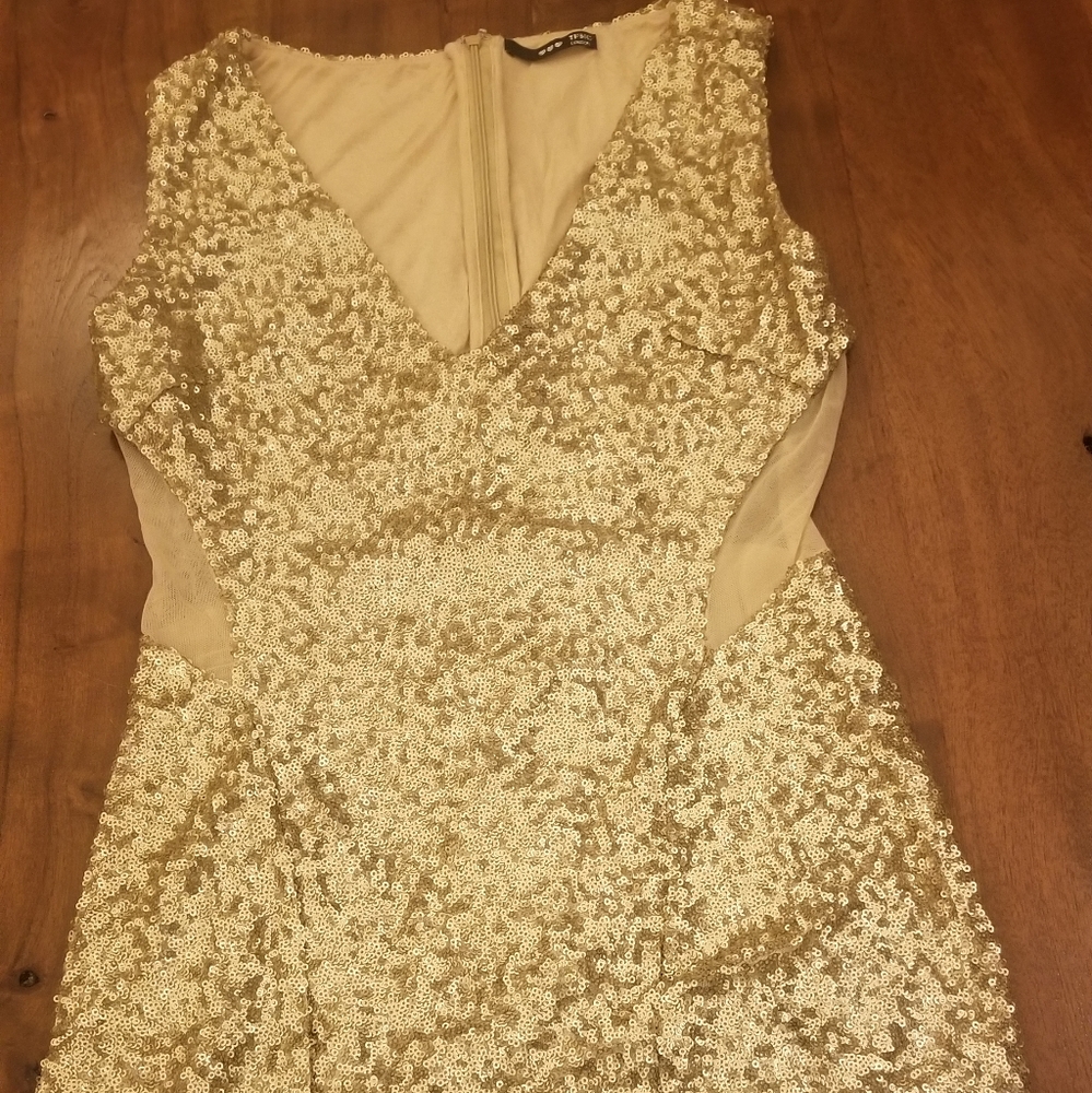 TFNC London gold sequin dress